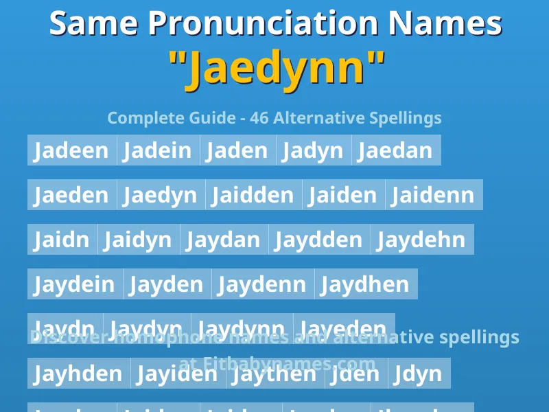 Infographic: Jaedynn same pronunciation names, similar names, and homophone names