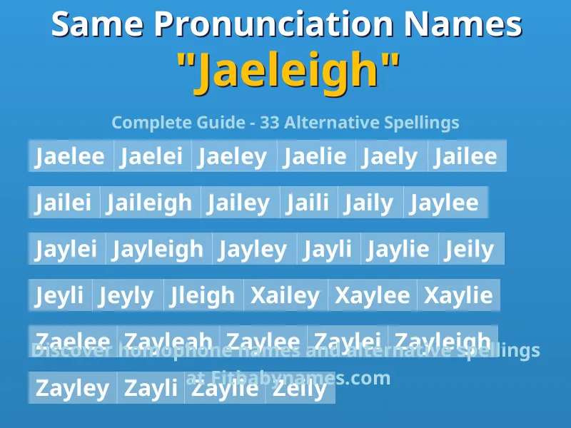 Infographic: Jaeleigh same pronunciation names, similar names, and homophone names