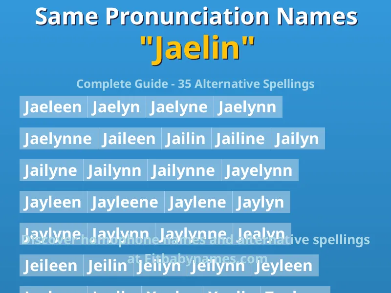 Infographic: Jaelin same pronunciation names, similar names, and homophone names