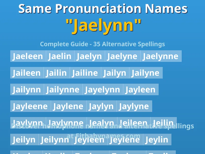 Infographic: Jaelynn same pronunciation names, similar names, and homophone names