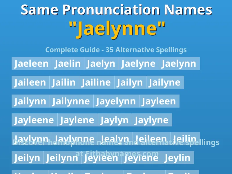 Infographic: Jaelynne same pronunciation names, similar names, and homophone names