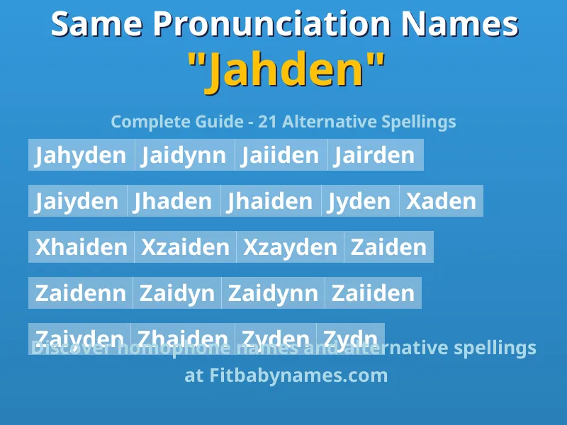Infographic: Jahden same pronunciation names, similar names, and homophone names
