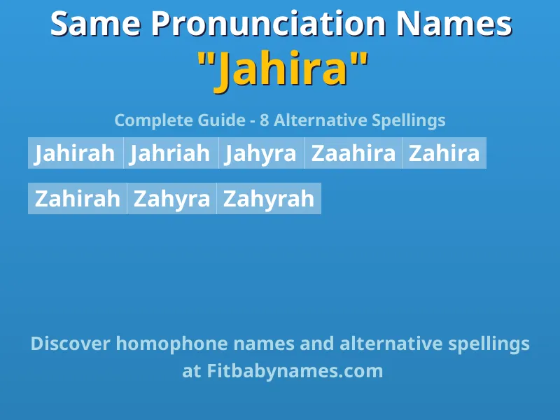 Infographic: Jahira same pronunciation names, similar names, and homophone names