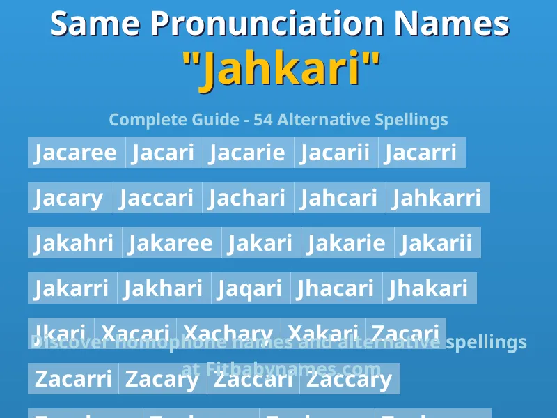 Infographic: Jahkari same pronunciation names, similar names, and homophone names