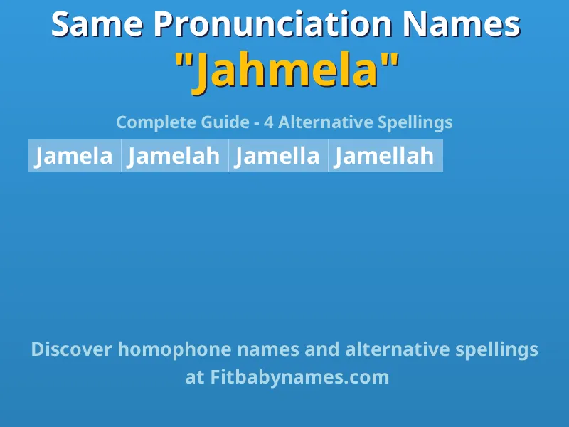 Infographic: Jahmela same pronunciation names, similar names, and homophone names