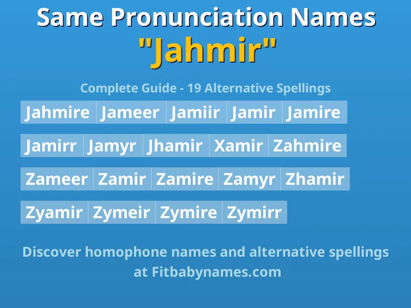 Infographic: Jahmir same pronunciation names, similar names, and homophone names