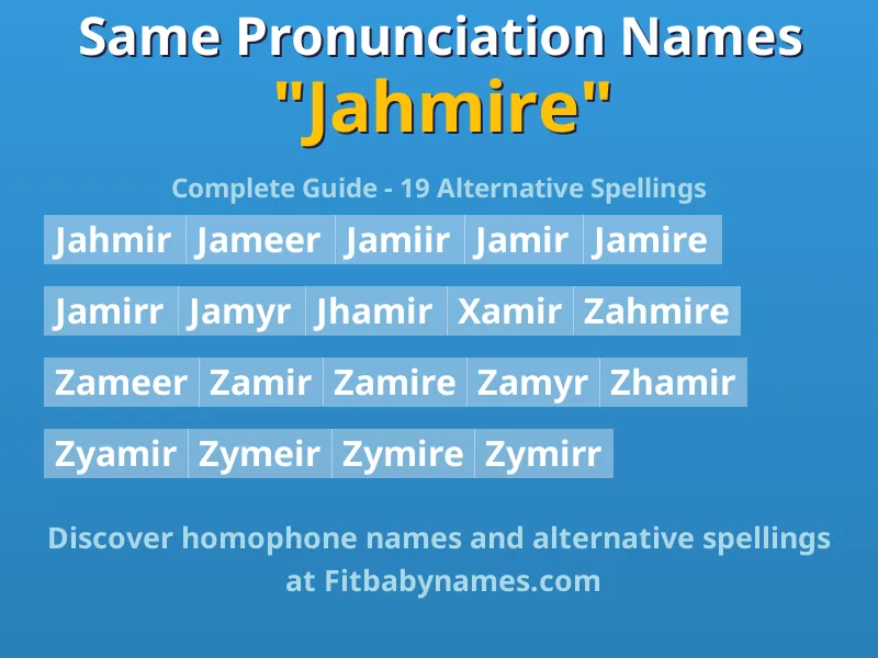 Infographic: Jahmire same pronunciation names, similar names, and homophone names