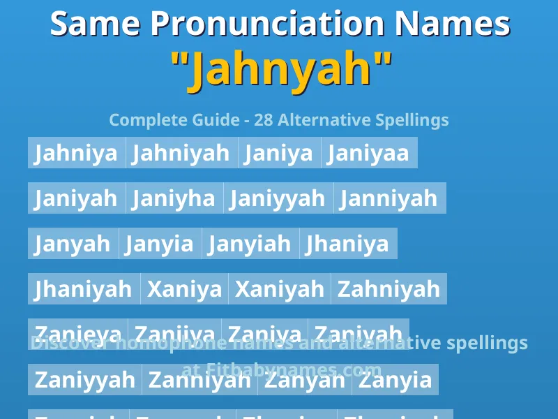 Infographic: Jahnyah same pronunciation names, similar names, and homophone names
