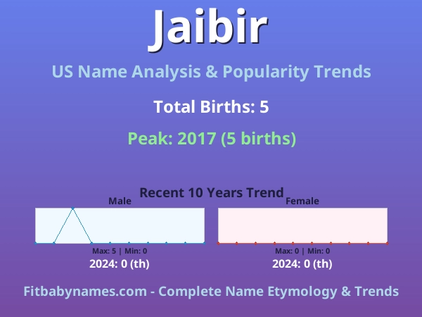 Infographic: Jaibir name meaning, origin, and popularity trends in the United States (US baby name analysis chart)