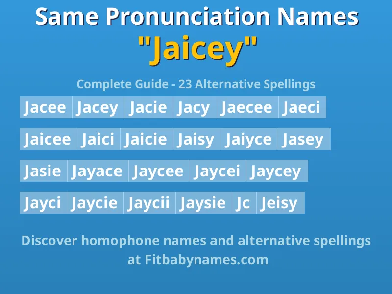 Infographic: Jaicey same pronunciation names, similar names, and homophone names