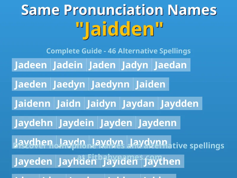 Infographic: Jaidden same pronunciation names, similar names, and homophone names