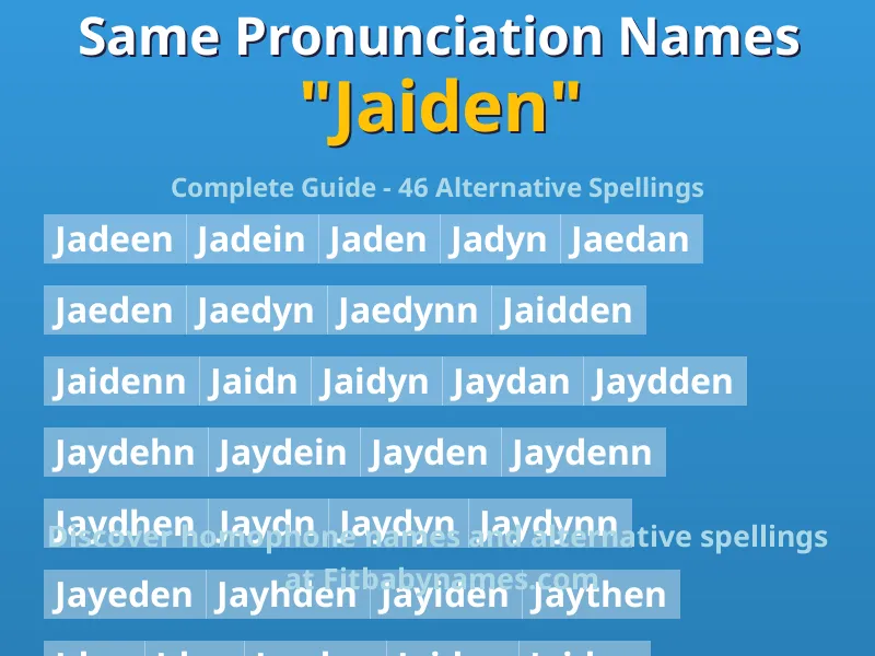 Infographic: Jaiden same pronunciation names, similar names, and homophone names