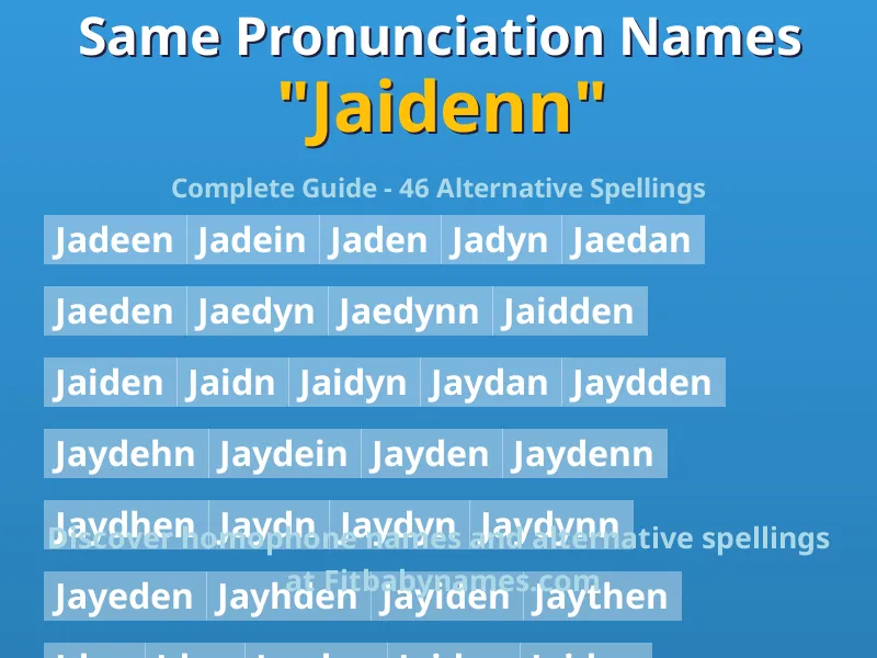 Infographic: Jaidenn same pronunciation names, similar names, and homophone names