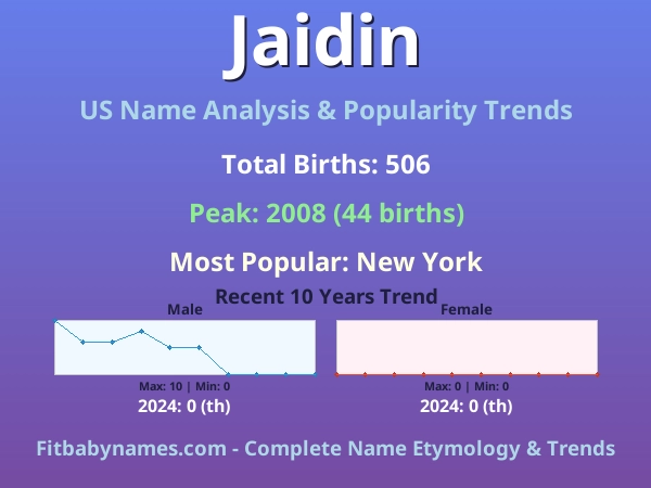 Infographic: Jaidin name meaning, origin, and popularity trends in the United States (US baby name analysis chart)