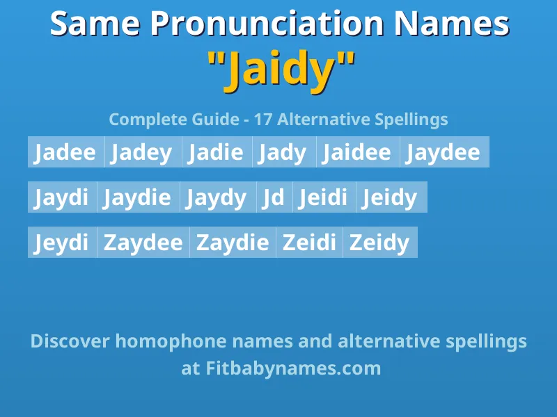 Infographic: Jaidy same pronunciation names, similar names, and homophone names