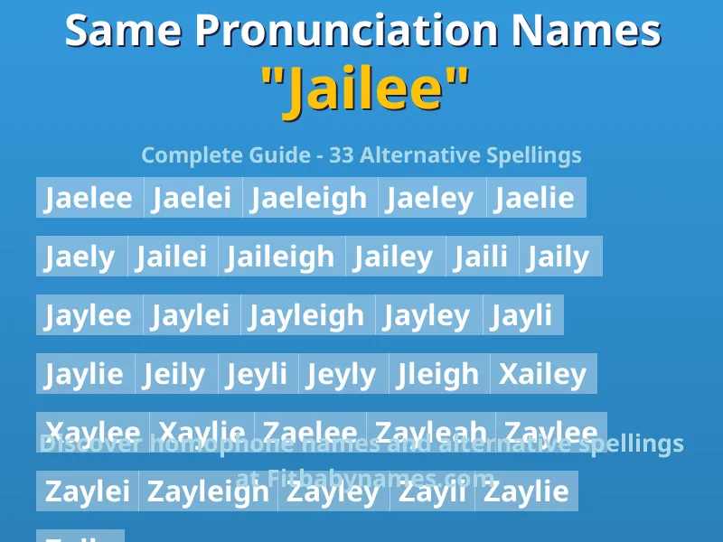 Infographic: Jailee same pronunciation names, similar names, and homophone names