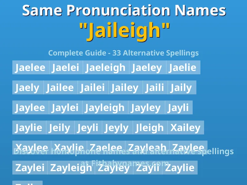 Infographic: Jaileigh same pronunciation names, similar names, and homophone names