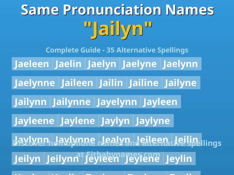 Infographic: Jailyn same pronunciation names, similar names, and homophone names