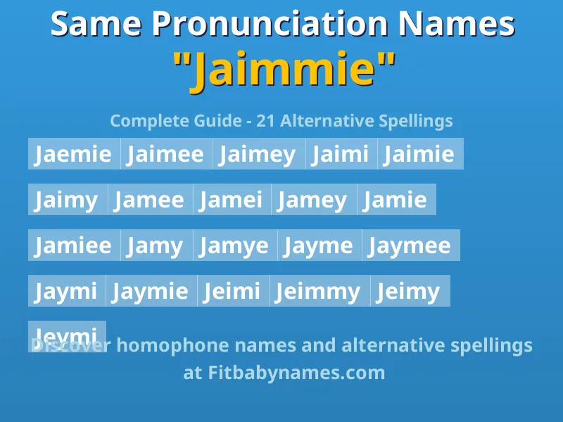 Infographic: Jaimmie same pronunciation names, similar names, and homophone names
