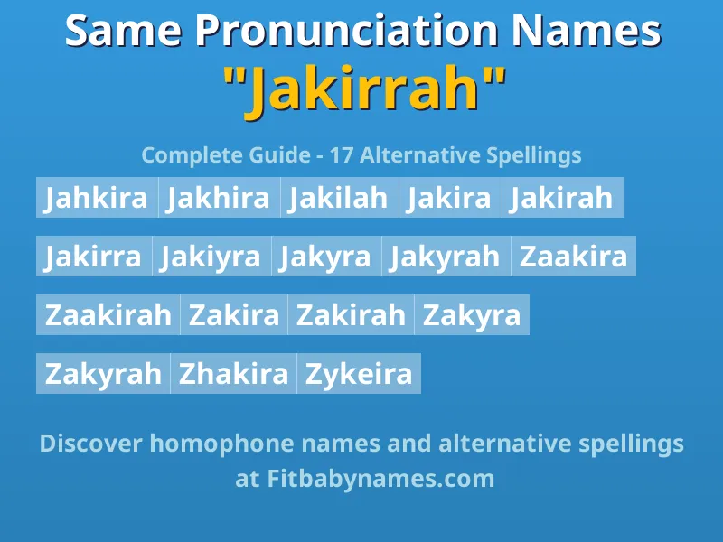 Infographic: Jakirrah same pronunciation names, similar names, and homophone names