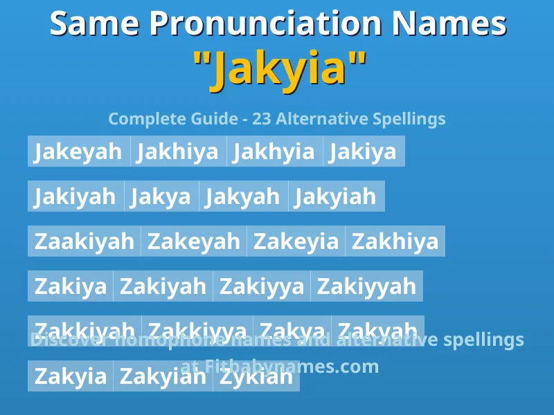 Infographic: Jakyia same pronunciation names, similar names, and homophone names