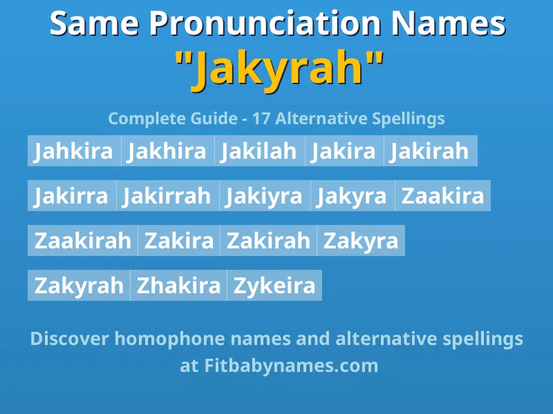 Infographic: Jakyrah same pronunciation names, similar names, and homophone names