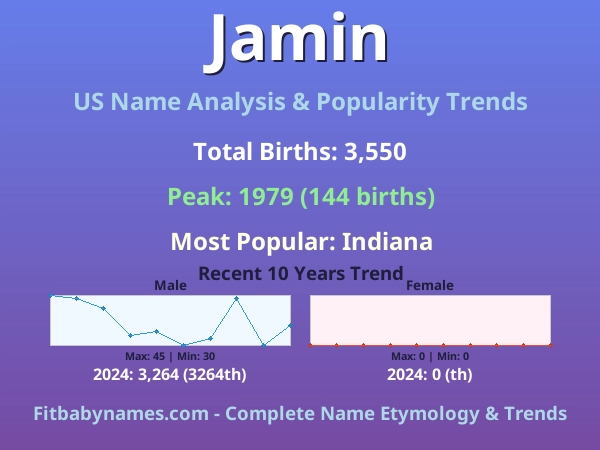 Infographic: Jamin name meaning, origin, and popularity trends in the United States (US baby name analysis chart)