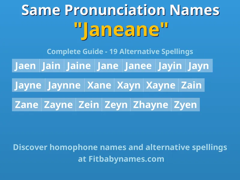 Infographic: Janeane same pronunciation names, similar names, and homophone names