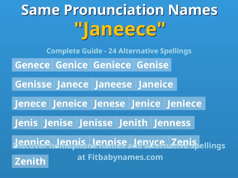 Infographic: Janeece same pronunciation names, similar names, and homophone names