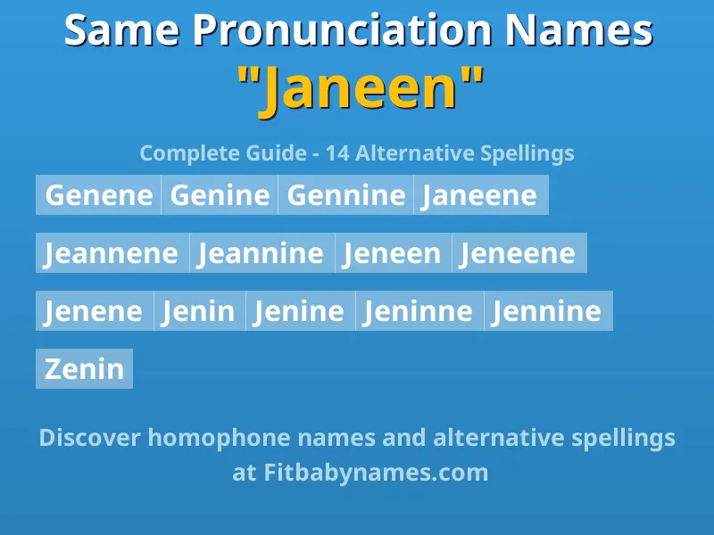 Infographic: Janeen same pronunciation names, similar names, and homophone names