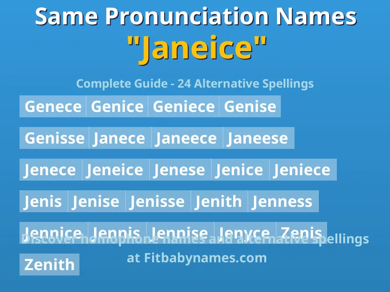 Infographic: Janeice same pronunciation names, similar names, and homophone names