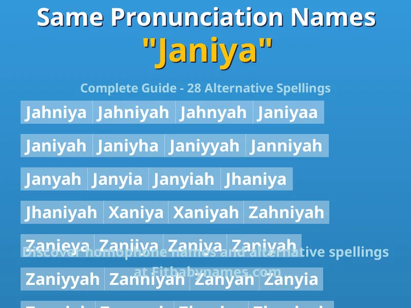 Infographic: Janiya same pronunciation names, similar names, and homophone names
