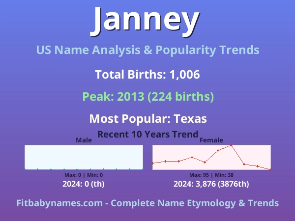 Infographic: Janney name meaning, origin, and popularity trends in the United States (US baby name analysis chart)