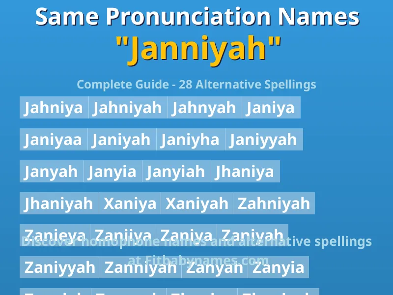 Infographic: Janniyah same pronunciation names, similar names, and homophone names