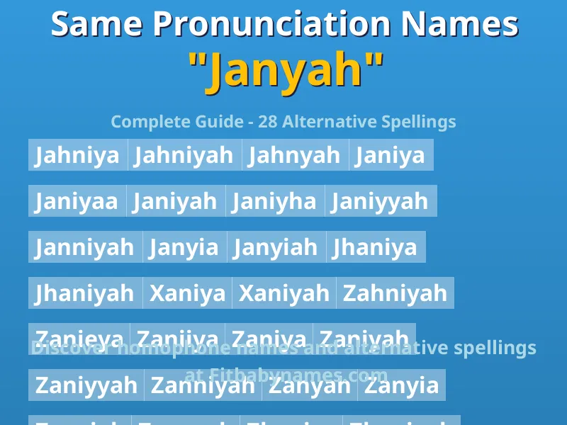 Infographic: Janyah same pronunciation names, similar names, and homophone names