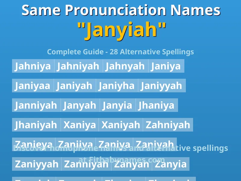 Infographic: Janyiah same pronunciation names, similar names, and homophone names