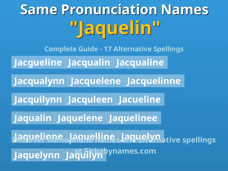 Infographic: Jaquelin same pronunciation names, similar names, and homophone names