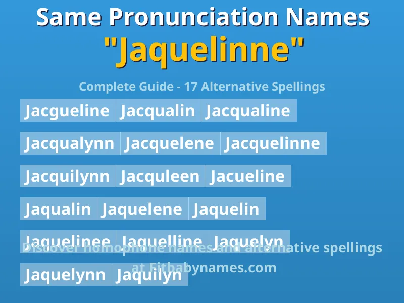 Infographic: Jaquelinne same pronunciation names, similar names, and homophone names
