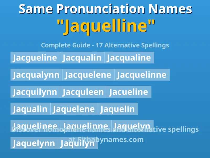 Infographic: Jaquelline same pronunciation names, similar names, and homophone names
