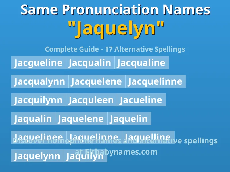Infographic: Jaquelyn same pronunciation names, similar names, and homophone names