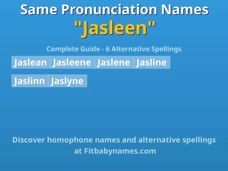 Infographic: Jasleen same pronunciation names, similar names, and homophone names