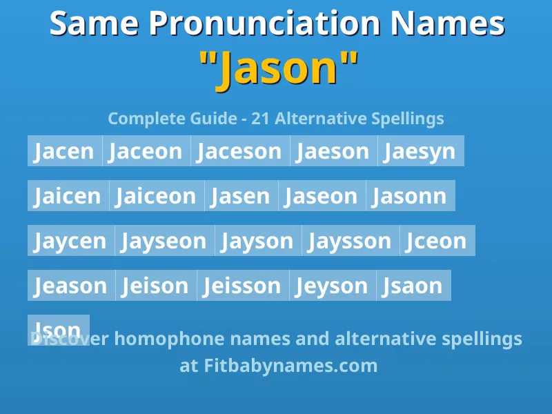 Infographic: Jason same pronunciation names, similar names, and homophone names