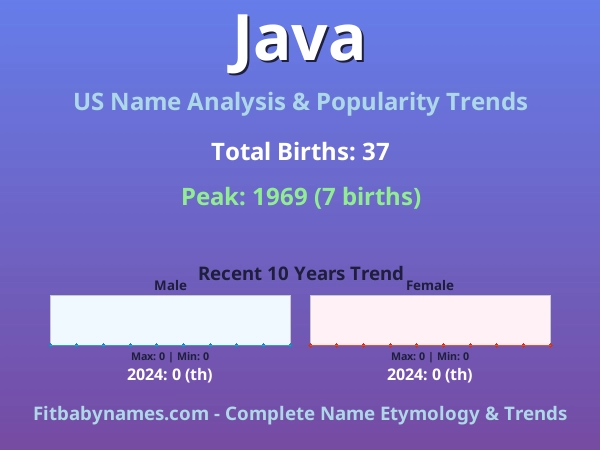 Infographic: Java name meaning, origin, and popularity trends in the United States (US baby name analysis chart)