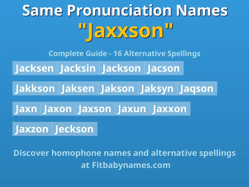 Infographic: Jaxxson same pronunciation names, similar names, and homophone names