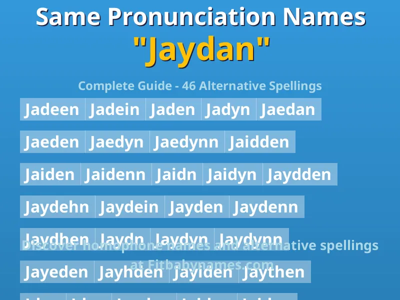 Infographic: Jaydan same pronunciation names, similar names, and homophone names