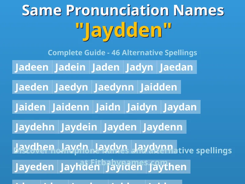 Infographic: Jaydden same pronunciation names, similar names, and homophone names
