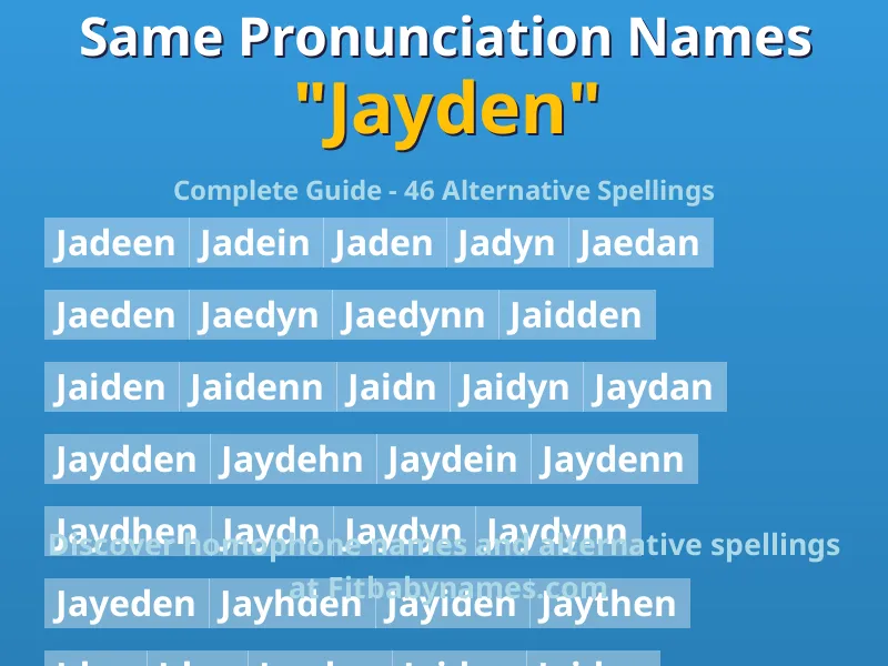 Infographic: Jayden same pronunciation names, similar names, and homophone names