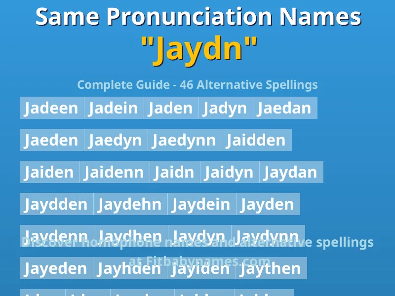Infographic: Jaydn same pronunciation names, similar names, and homophone names
