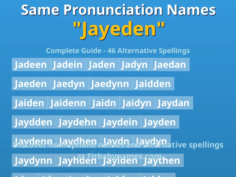 Infographic: Jayeden same pronunciation names, similar names, and homophone names