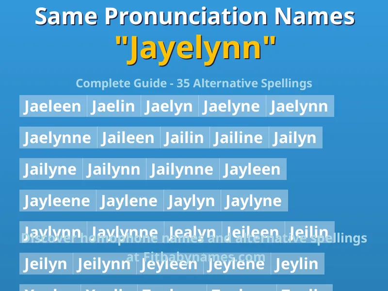 Infographic: Jayelynn same pronunciation names, similar names, and homophone names
